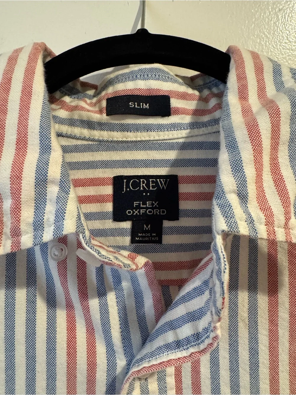 J. Crew Men's Long-Sleeve Striped Button-Down in Blue, Red & Cream